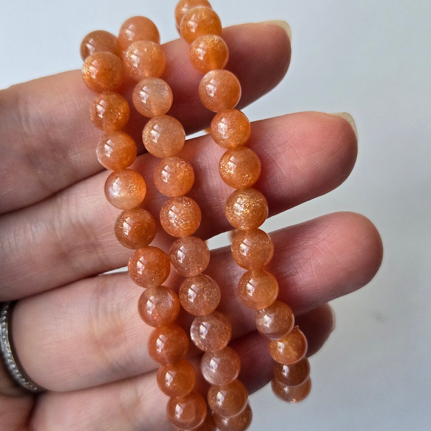 Peach Sunstone 6mm Beaded Bracelet