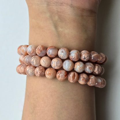 Pink Agate 8mm Beaded Bracelet