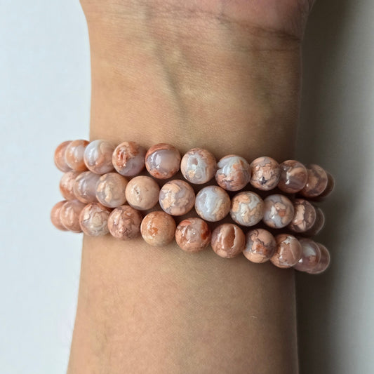 Pink Agate 8mm Beaded Bracelet