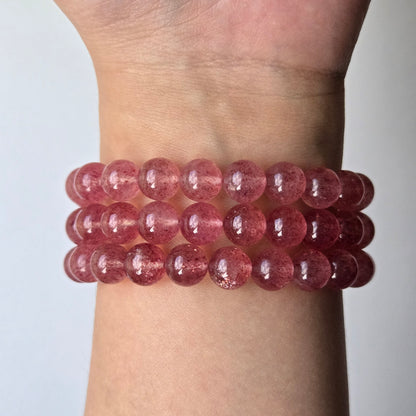 Strawberry Quartz 9mm Beaded Bracelet
