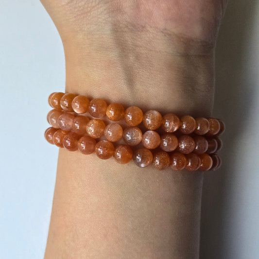 Peach Sunstone 6mm Beaded Bracelet