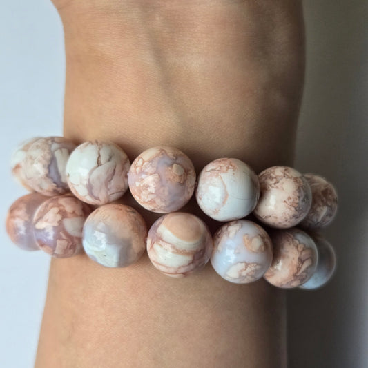Pink Agate 14mm Beaded Bracelet