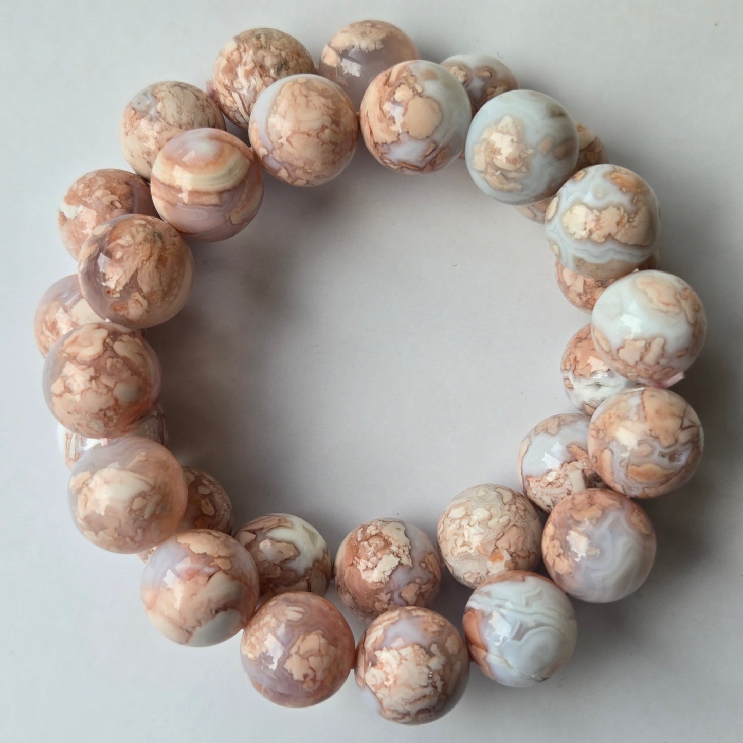 Pink Agate 14mm Beaded Bracelet