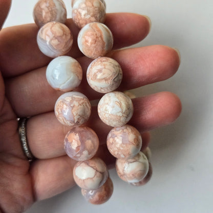Pink Agate 14mm Beaded Bracelet