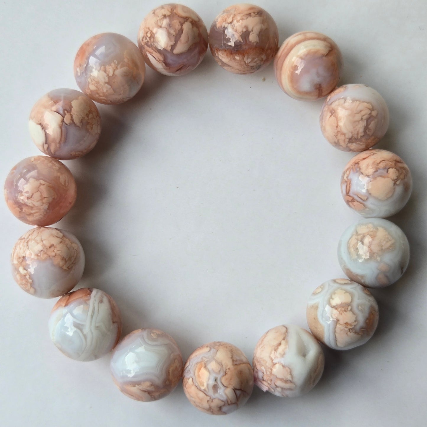 Pink Agate 14mm Beaded Bracelet