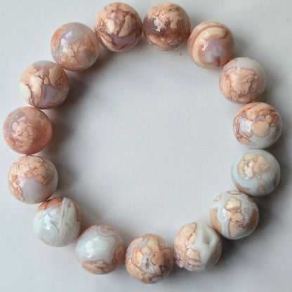 Pink Agate 14mm Beaded Bracelet