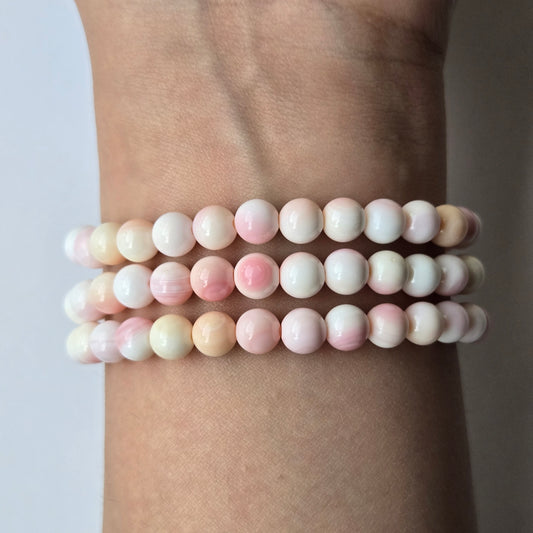 Pink Conch Shell 6.5mm Beaded Bracelet